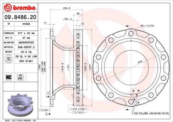 09.8486.20 BREMBO Тормозной диск (фото 1)