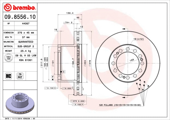 09.8556.10 BREMBO Тормозной диск (фото 1)
