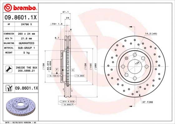 09.8601.1X BREMBO Тормозной диск (фото 1)