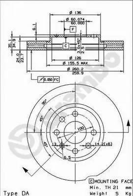 09.8601.75 BREMBO Тормозной диск (фото 1)