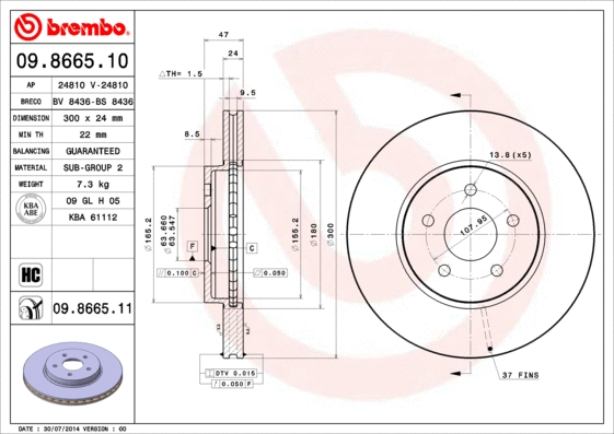 09.8665.10 BREMBO Тормозной диск (фото 1)