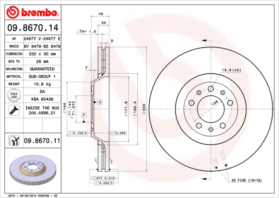 09.8670.14 BREMBO Тормозной диск (фото 1)