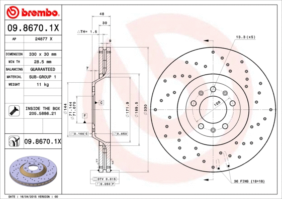 09.8670.1X BREMBO Тормозной диск (фото 1)