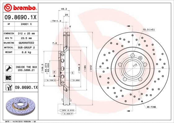 09.8690.1X BREMBO Тормозной диск (фото 1)