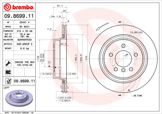 09.8699.11 BREMBO Тормозной диск (фото 1)