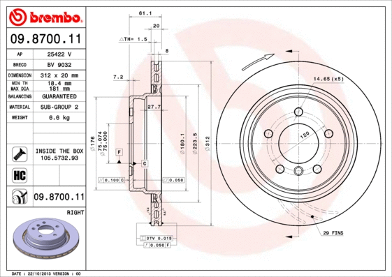 09.8700.11 BREMBO Тормозной диск (фото 1)