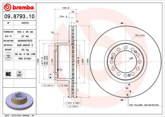 09.8793.10 BREMBO Тормозной диск (фото 1)