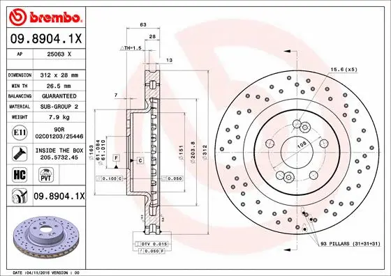 09.8904.1X BREMBO Тормозной диск (фото 1)