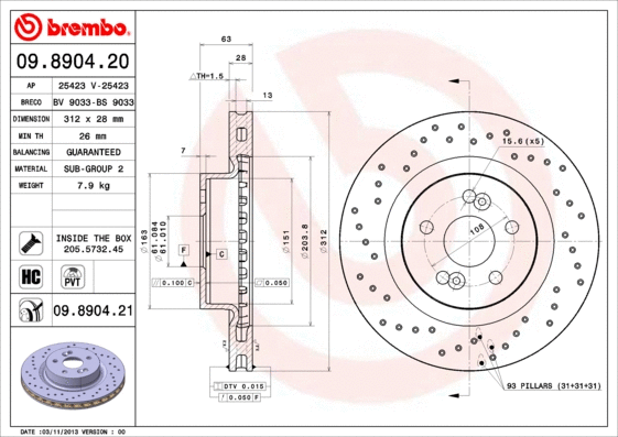 09.8904.20 BREMBO Тормозной диск (фото 1)