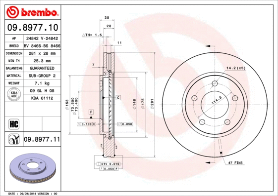 09.8977.10 BREMBO Тормозной диск (фото 1)