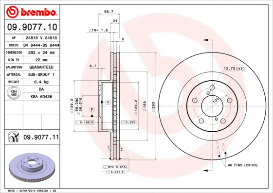 09.9077.11 BREMBO Тормозной диск (фото 1)