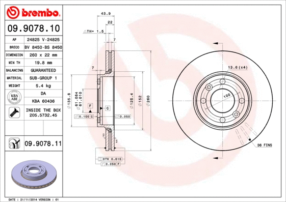 09.9078.10 BREMBO Тормозной диск (фото 1)