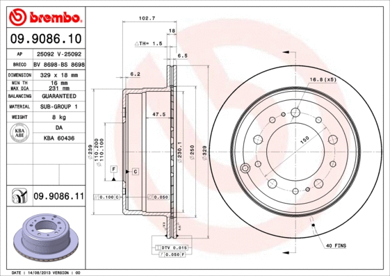 09.9086.11 BREMBO Тормозной диск (фото 1)