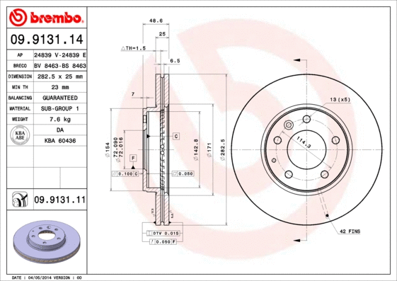 09.9131.14 BREMBO Тормозной диск (фото 1)