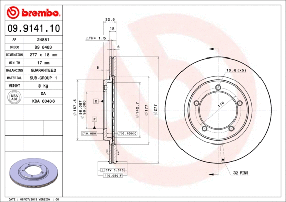 09.9141.10 BREMBO Тормозной диск (фото 1)