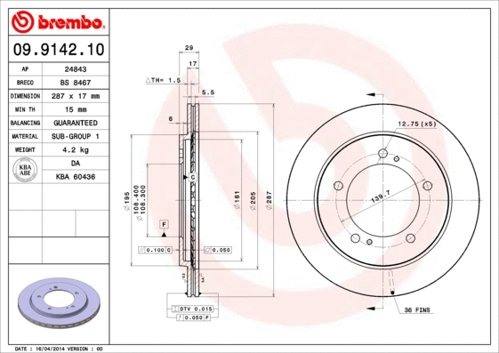 09.9142.10 BREMBO Тормозной диск (фото 1)