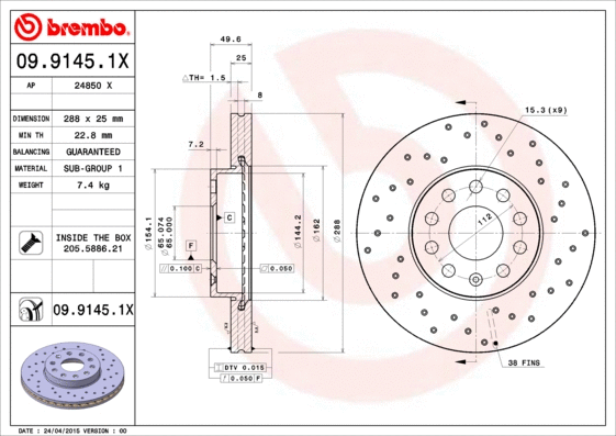 09.9145.1X BREMBO Тормозной диск (фото 1)