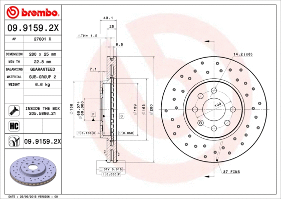 09.9159.2X BREMBO Тормозной диск (фото 1)