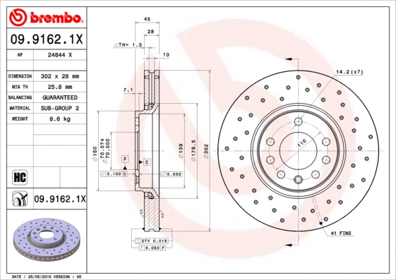 09.9162.1X BREMBO Тормозной диск (фото 1)