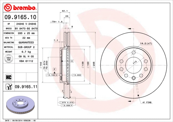 09.9165.11 BREMBO Тормозной диск (фото 1)