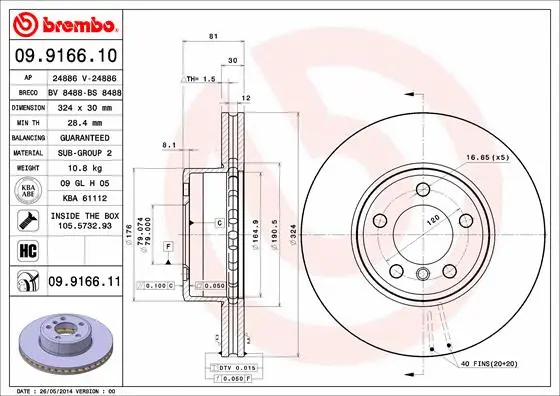 09.9166.10 BREMBO Тормозной диск (фото 1)