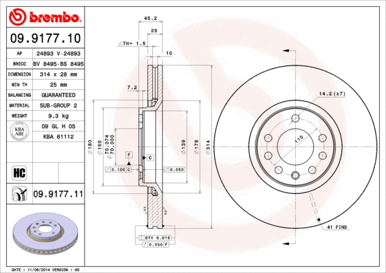 09.9177.10 BREMBO Тормозной диск (фото 1)