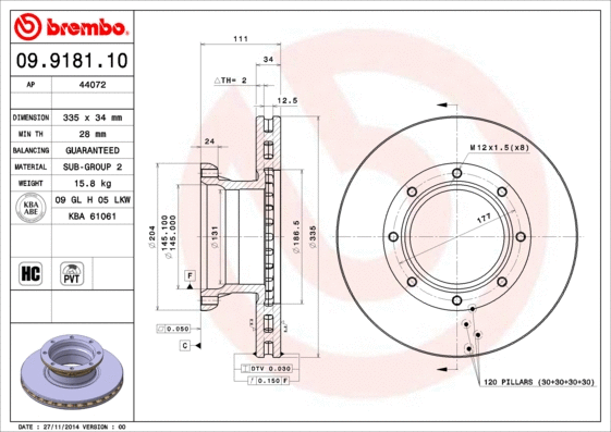 09.9181.10 BREMBO Тормозной диск (фото 1)