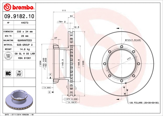 09.9182.10 BREMBO Тормозной диск (фото 1)