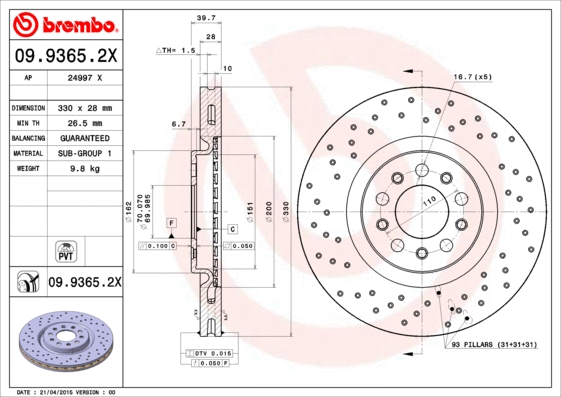 09.9365.2X BREMBO Тормозной диск (фото 1)