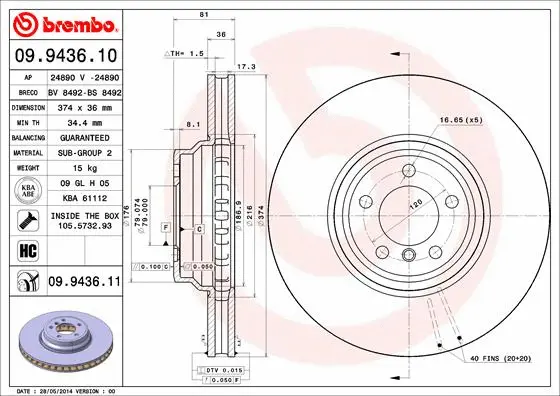 09.9436.10 BREMBO Тормозной диск (фото 1)