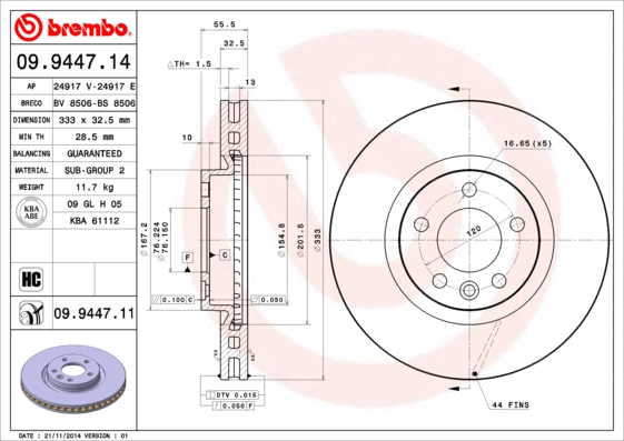 09.9447.11 BREMBO Тормозной диск (фото 1)
