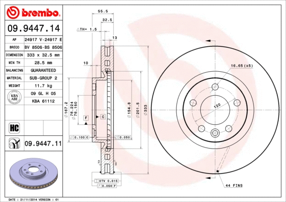 09.9447.14 BREMBO Тормозной диск (фото 1)