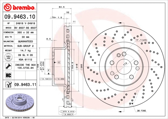 09.9463.10 BREMBO Тормозной диск (фото 1)