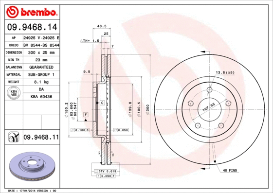 09.9468.14 BREMBO Тормозной диск (фото 1)