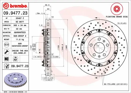 09.9477.23 BREMBO Тормозной диск (фото 1)