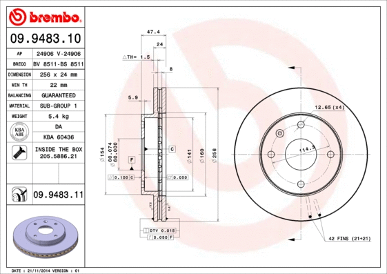 09.9483.11 BREMBO Тормозной диск (фото 1)