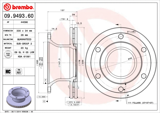 09.9493.60 BREMBO Тормозной диск (фото 1)