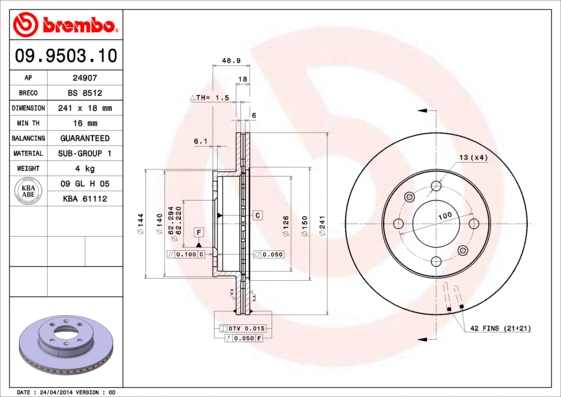 09.9503.10 BREMBO Тормозной диск (фото 1)
