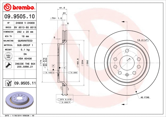 09.9505.11 BREMBO Тормозной диск (фото 1)