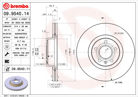 09.9540.14 BREMBO Тормозной диск (фото 1)