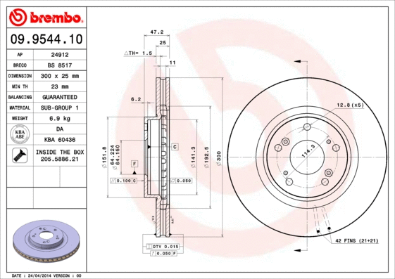 09.9544.10 BREMBO Тормозной диск (фото 1)