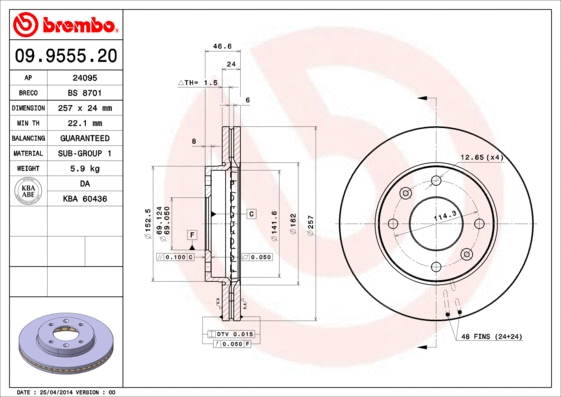 09.9555.20 BREMBO Тормозной диск (фото 1)