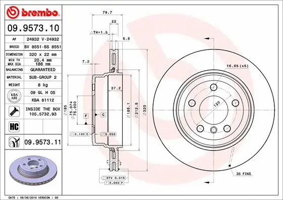 09.9573.10 BREMBO Тормозной диск (фото 1)