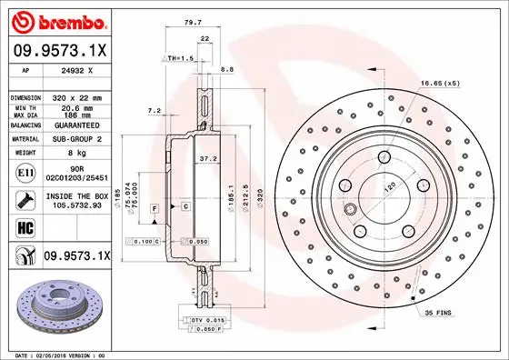 09.9573.1X BREMBO Тормозной диск (фото 1)