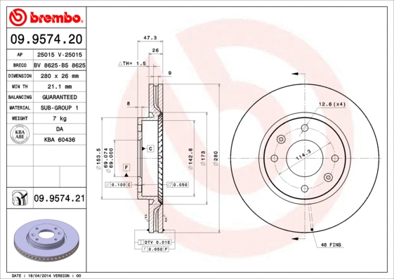 09.9574.20 BREMBO Тормозной диск (фото 1)