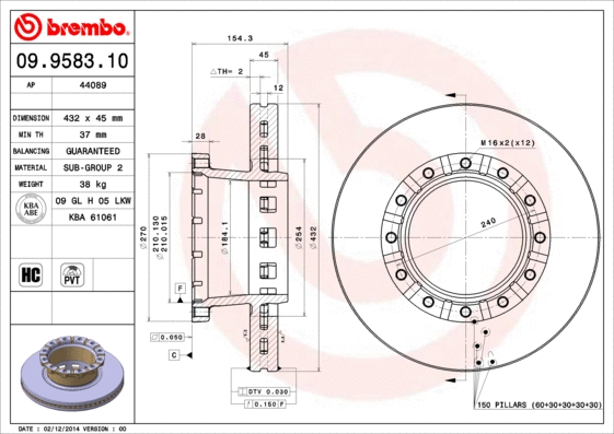 09.9583.10 BREMBO Тормозной диск (фото 1)