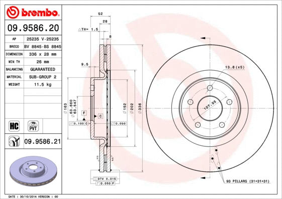 09.9586.20 BREMBO Тормозной диск (фото 1)