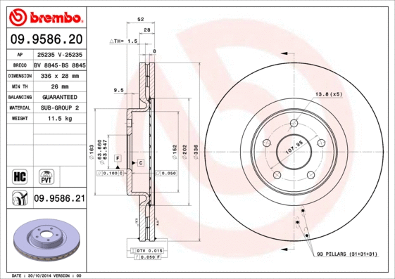 09.9586.21 BREMBO Тормозной диск (фото 1)