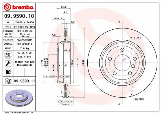 09.9590.10 BREMBO Тормозной диск (фото 1)