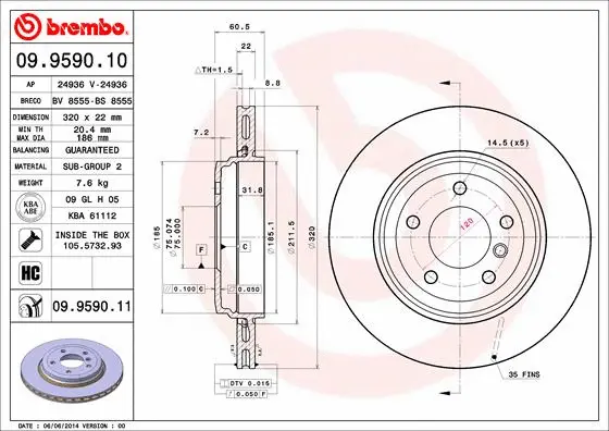 09.9590.11 BREMBO Тормозной диск (фото 1)